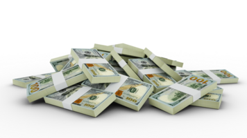 3d rendering of Stacks of 100 US dollar notes. bundles of United states currency notes isolated on transparent background png