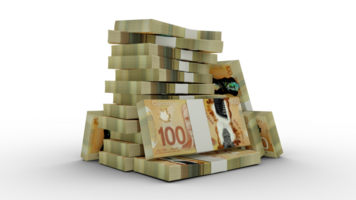 3d rendering of Stacks of Canadian dollar notes. bundles of South Korean currency notes isolated on transparent background png