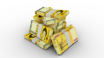 3d rendering of Stacks of South Korean won notes. bundles of South Korean currency notes isolated on transparent background png