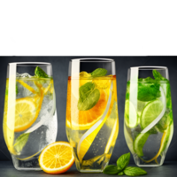 fresco limonada beber com limão fatias e hortelã folhas em uma transparente fundo generativo com ai png