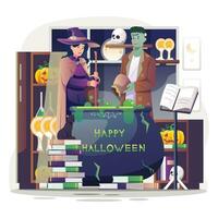 happy halloween kids with their parents and halloween pumpkins illustration bundle pack october vector eps