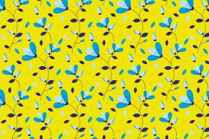 Pattern of flowers with blue petals on a yellow background vector