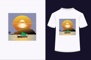 Graphics design with river boat sun combination vector T shirt design