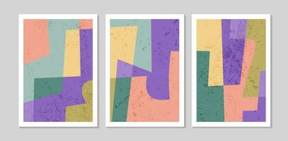 Set of abstract contemporary mid century posters with Abstract shapes. Design for wallpaper, background, wall decor, cover, print, card. Modern boho landscape minimalist art. Vector illustration.