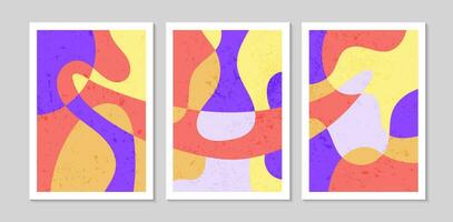 Set of abstract contemporary mid century posters with Abstract shapes. Design for wallpaper, background, wall decor, cover, print, card. Modern boho landscape minimalist art. Vector illustration.