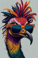 A detailed illustration of a Ostrich for a t-shirt design, wallpaper, and fashion photo