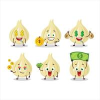 New garlic cartoon character with cute emoticon bring money vector