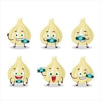 Photographer profession emoticon with new garlic cartoon character vector