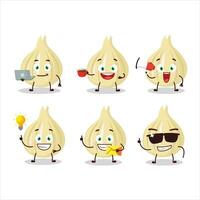 New garlic cartoon character with various types of business emoticons vector
