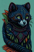 A detailed illustration of a Civet Cat for a t-shirt design, wallpaper, and fashion photo