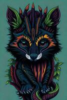 A detailed illustration of a Civet Cat for a t-shirt design, wallpaper, and fashion photo