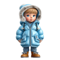 cute 3d character boy wearing a winter jacket clothes transparent background png, winter bot png