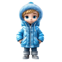 cute 3d character boy wearing a winter jacket clothes transparent background png, winter bot png