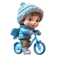 cute 3d character boy wear a jacket and ride a cycle, transparent background png