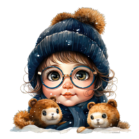 linda adorable pequeño nieve chico personaje acuarela clipart, chico vestir invierno paños transparente antecedentes png