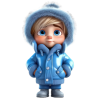 süß 3d Charakter Junge tragen ein Winter Jacke Kleider transparent Hintergrund png, Winter bot png