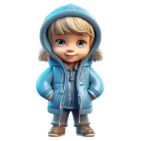 cute 3d character boy wearing a winter jacket clothes transparent background png, winter bot png