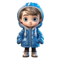 cute 3d character boy wearing a winter jacket clothes transparent background png, winter bot png