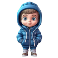 carino 3d personaggio ragazzo indossare un' inverno giacca Abiti trasparente sfondo png, inverno Bot png