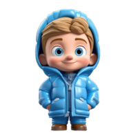 linda 3d personaje chico vistiendo un invierno chaqueta ropa transparente antecedentes png, invierno larva del moscardón png