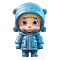 cute 3d character boy wearing a winter jacket clothes transparent background png, winter bot png