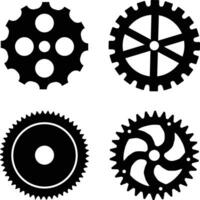 Gear Wheel Machine Icon Set. Flat Design. Isolated Black Vector