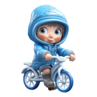 süß 3d Charakter Junge tragen ein Jacke und Reiten ein Zyklus, transparent Hintergrund png
