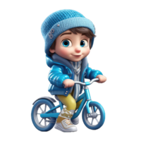 mignonne 3d personnage garçon porter une veste et balade une cycle, transparent Contexte png