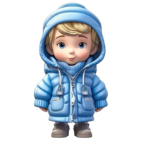 schattig 3d karakter jongen vervelend een winter jasje kleren transparant achtergrond png, winter bot PNG