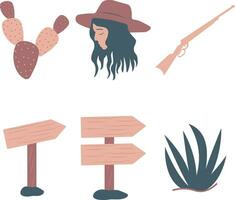 Wild West Element Collection. In Old Boho Style. Vector Illustration