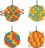 Retro Disco Ball Icon Set. Cartoon Style. 80s Party Symbol vector