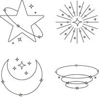 Cosmic Vintage Minimalist Shape. Trendy Line Art with Star. Isolated Vector