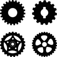 Gear Wheel Machine Icon Set. Flat Design. Isolated Black Vector