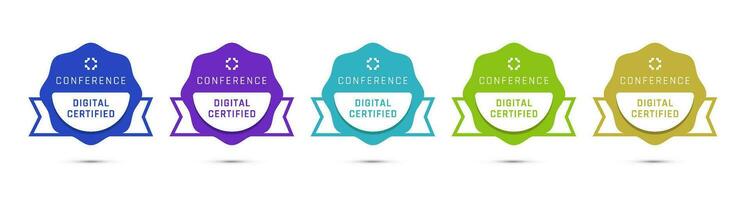 Digital Certified Conference Badge Design. Certificate icon with ribbon vector illustration