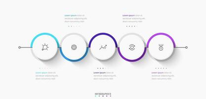 plantilla de diseño de etiquetas infográficas vectoriales con iconos y 5 opciones o pasos. se puede utilizar para diagramas de proceso, presentaciones, diseño de flujo de trabajo, banner, diagrama de flujo, gráfico de información. vector