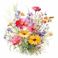 mix flower art water color design on white background photo