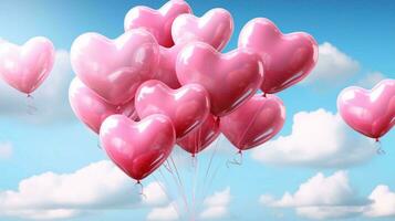 Beautiful love background of inflatable hearts of heart-shaped balloons for the holiday of all lovers, Valentine's Day photo