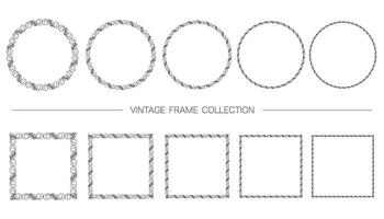 Round And Square Decorative Vintage Frame Set Isolated On A White Background. Vector Illustration.