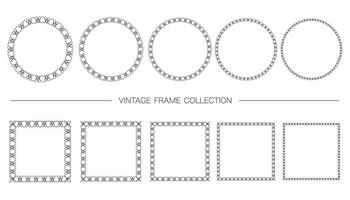 Round And Square Decorative Vintage Frame Set Isolated On A White Background. Vector Illustration.