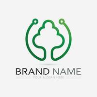 Gardening logo with shovel icon and tree with green leaves logo template. vector