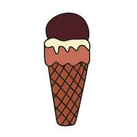 Ice cream colored outline. Hand drawn ice cream in doodle style isolated on white background. Vector illustration.