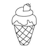 Ice cream outline. Doodle ice cream isolated on white background. Vector illustration.