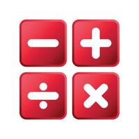 plus, minus, multiplication and division red square button signs vector