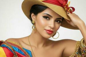 Portraits of fashionable beautiful women in traditional clothes photo