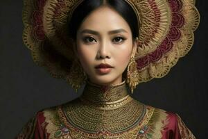Portraits of fashionable beautiful women in traditional clothes photo