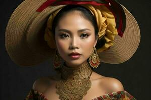 Portraits of fashionable beautiful women in traditional clothes photo