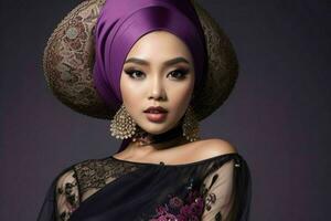 Portraits of fashionable beautiful women in traditional clothes photo