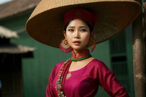 Portraits of fashionable beautiful women in traditional clothes photo