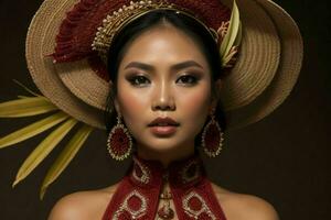 Portraits of fashionable beautiful women in traditional clothes photo