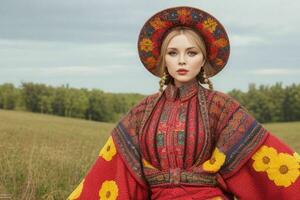 Portraits of fashionable beautiful women in traditional clothes photo